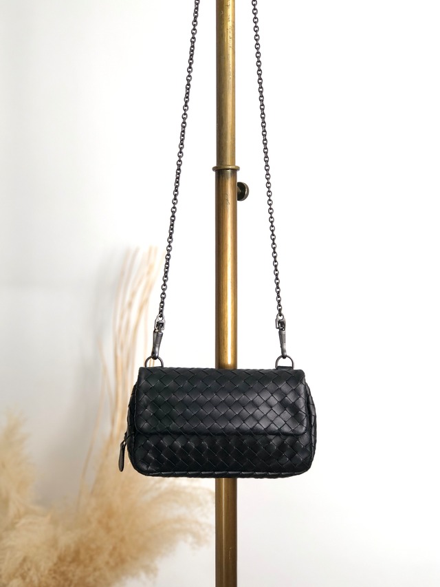 Bottega Veneta ボッテガ・ヴェネタ ショルダーバッグ ブラック イントレチャート レザー チェーン vintage ヴィンテージ オールド 37ps5x