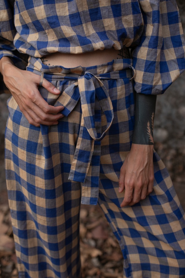 Handloom Check Belt Pants