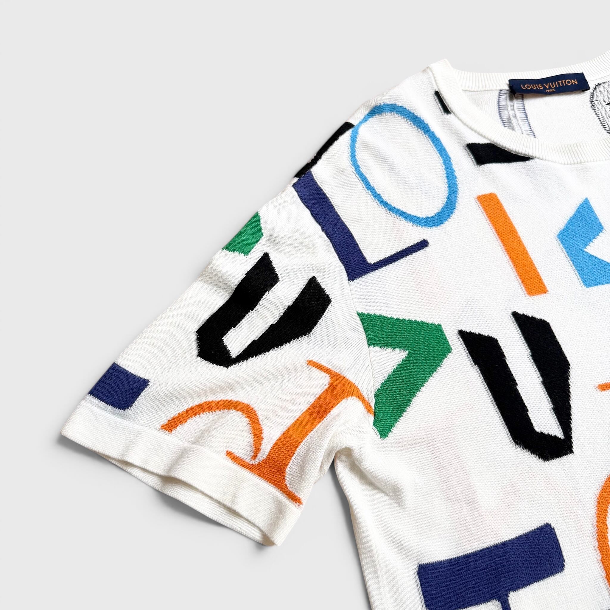 美品 ルイヴィトン エレクトリック インターシャ ニット Tシャツ ホワイト LOUIS VUITTON エレクトリック インターシャ ニット Tシャツ ホワイト