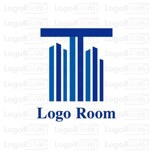 No760 Tとビルが並ぶロゴ【アルファベット、T、青、ビル、建物、シンプル、不動産、リフォーム、建設、住宅、暮らし、ショップ】