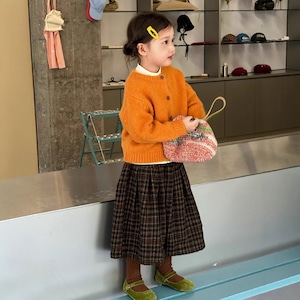 秋かぼちゃ色カーディガンORレトロチェックボトムス