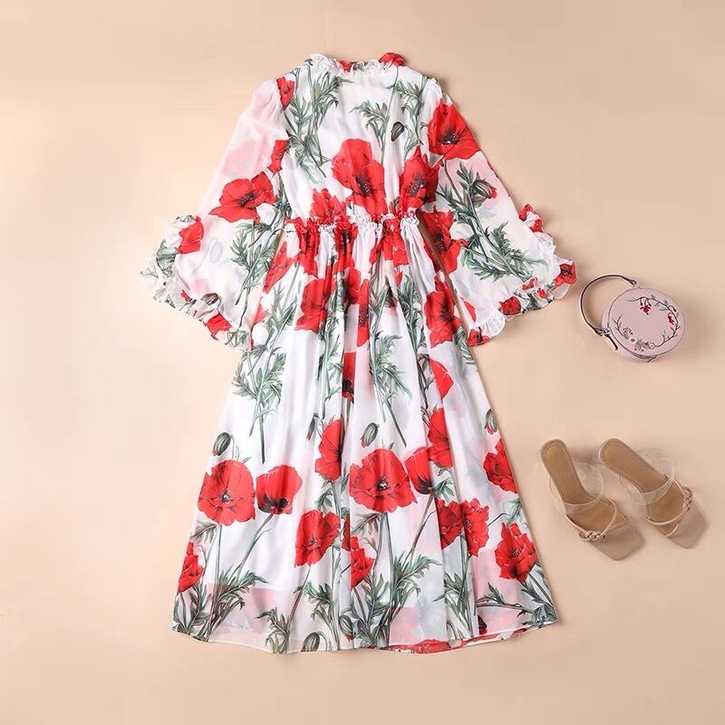 ワンピース 赤 ピンク 花柄 フラワー お嬢様 エレガント ワンピース