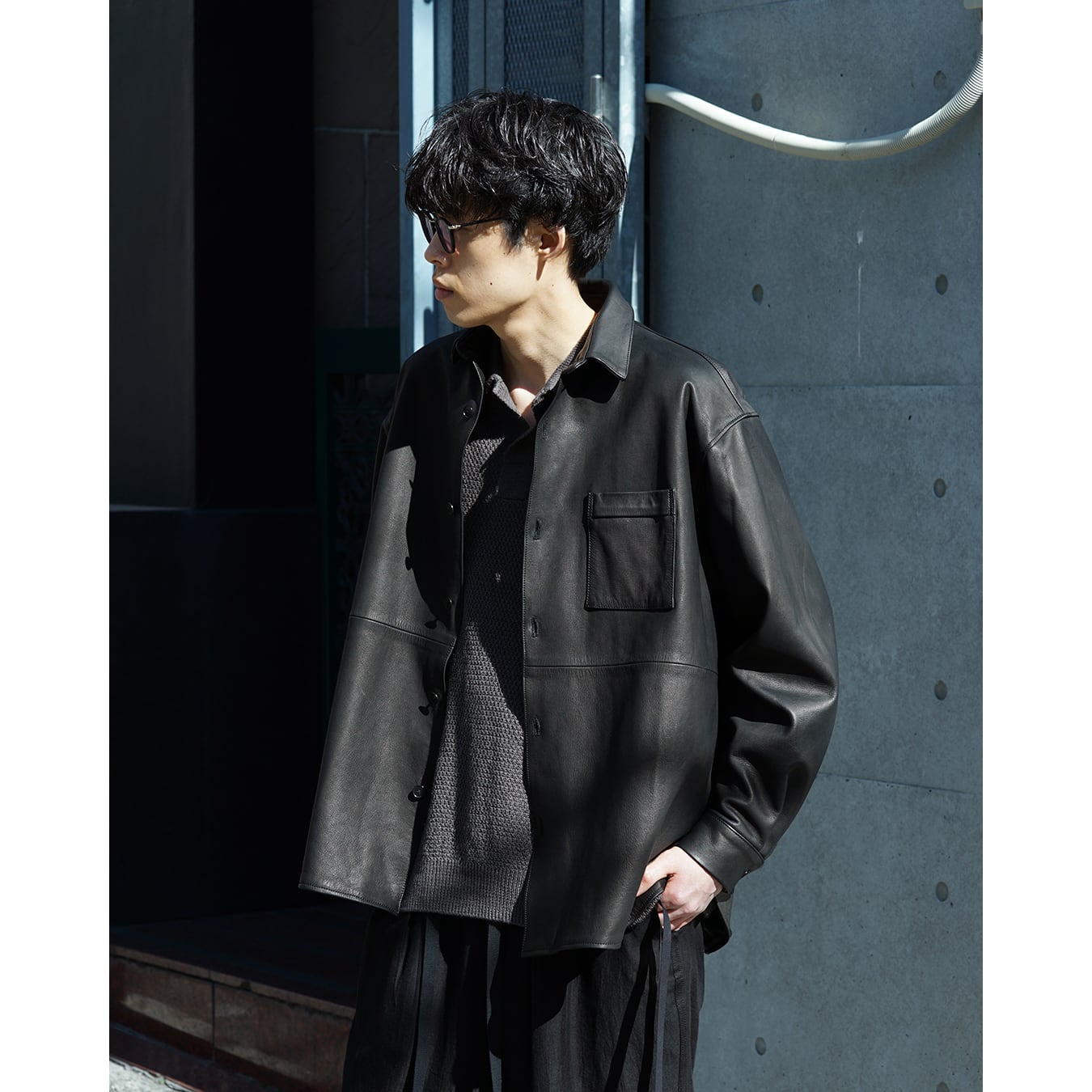 ジャケット・アウター Blanc YM Leather Wide Shirt Black Blanc YM - Leather Wide Shirt / Black | Retikle Online Store