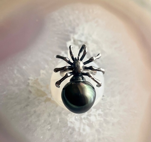 Spider Ear Cuff - Black South Sea Baroque Pearl  （ 蜘蛛のイヤーカフ・黒蝶真珠バロック）