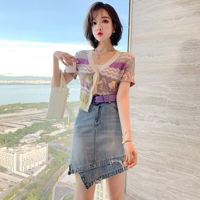 ジャカードニットカーディガンサマー 夏物 MIUCO38818865853