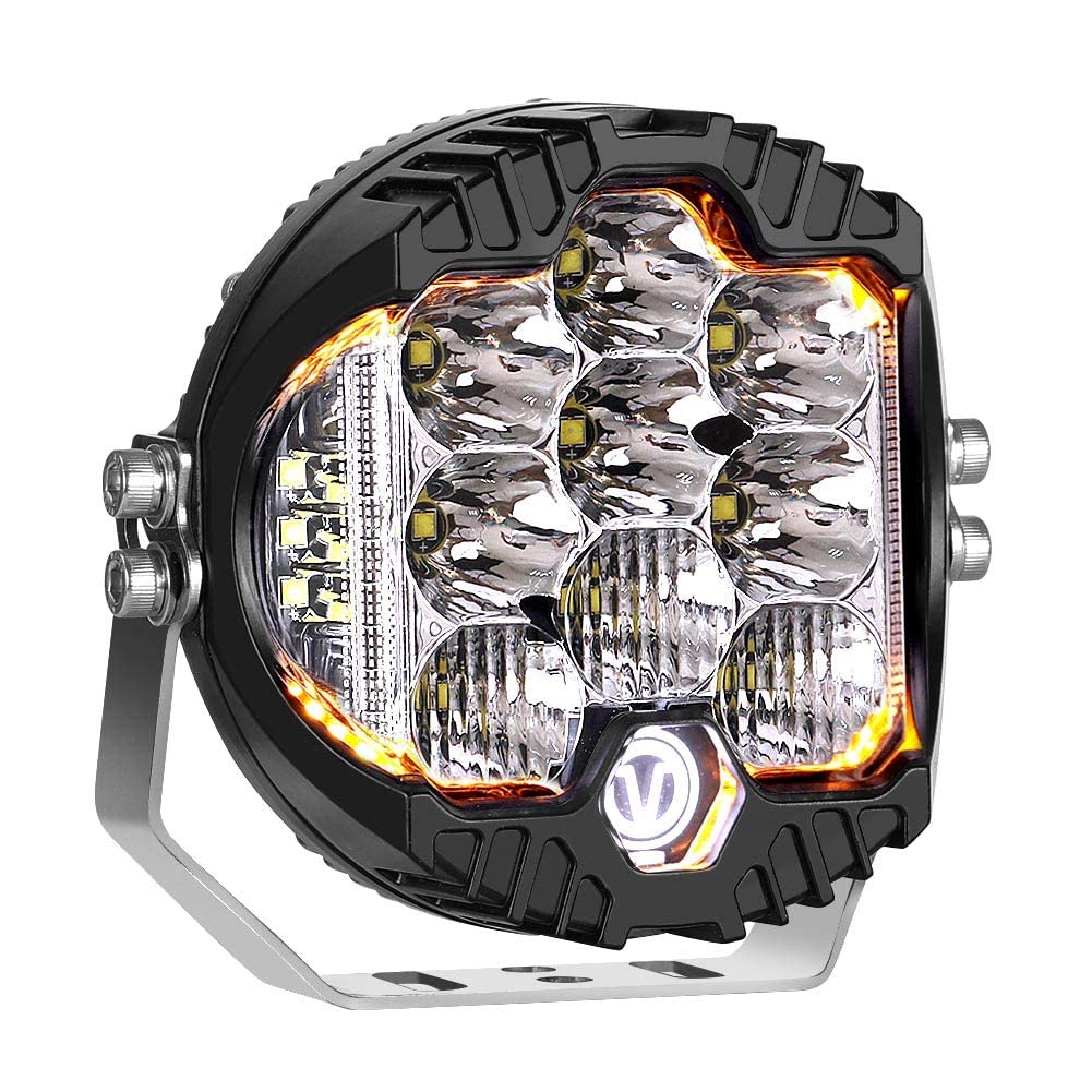 KAWELL 50W LEDフォグランプ 5インチ ドライビングライト 後付け ラングラーヘッドライト コンボライト スポットライト IP68 12V 24V兼用 クリーLED イエローエンジェルアイ 1個セット