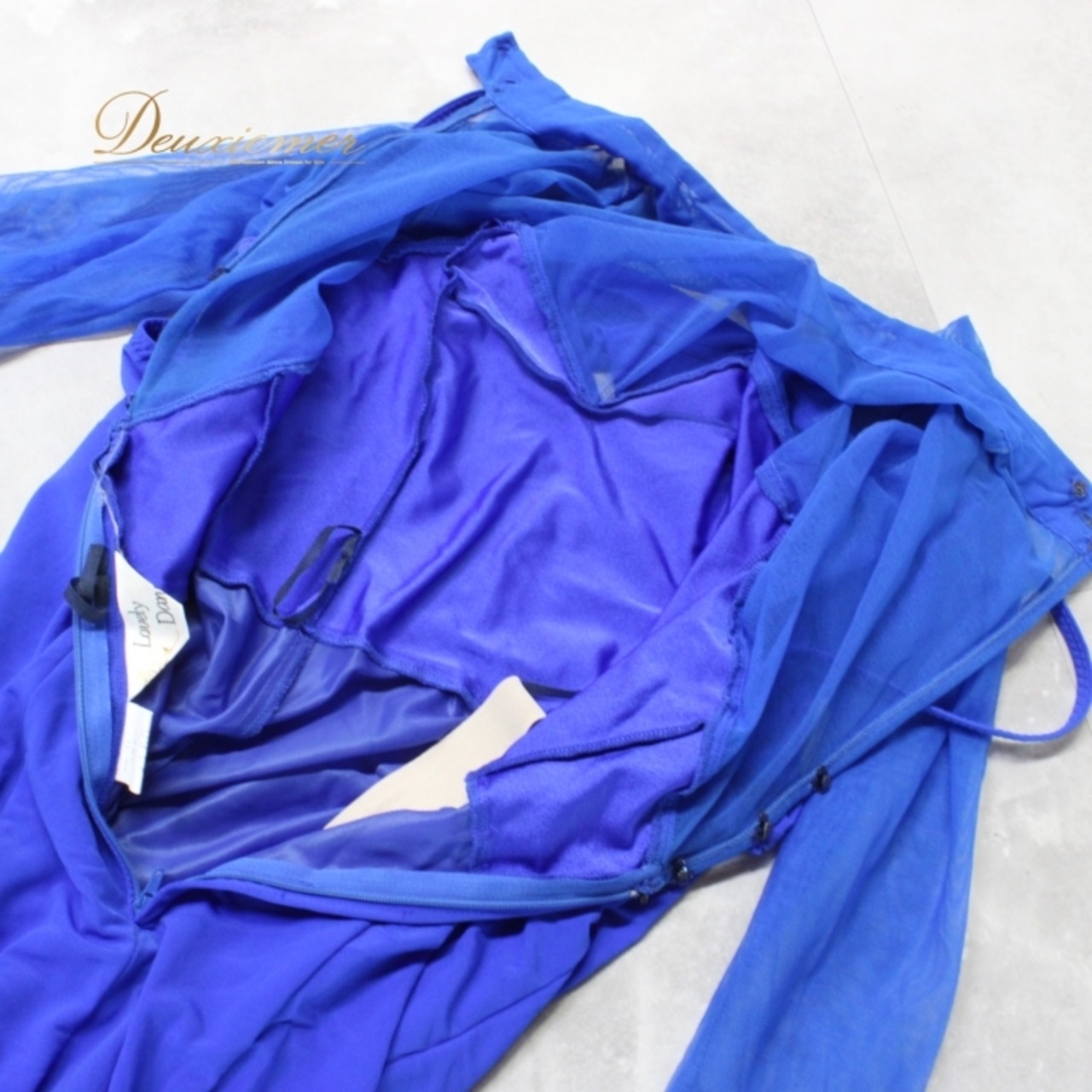 社交ダンス 衣装 スタンダード ドレス ワンピース レッスンウェア パーティドレス 青 ブルー系 lovely dancing 無地 レース 長袖 ロイヤルブルー レディース ドレス ワンピース ファスナー 伸縮性 パーティー レッスン 体型カバー おしゃれ 上品 人気 日本製 おすすめ かわいい きれい そのまま着用可能