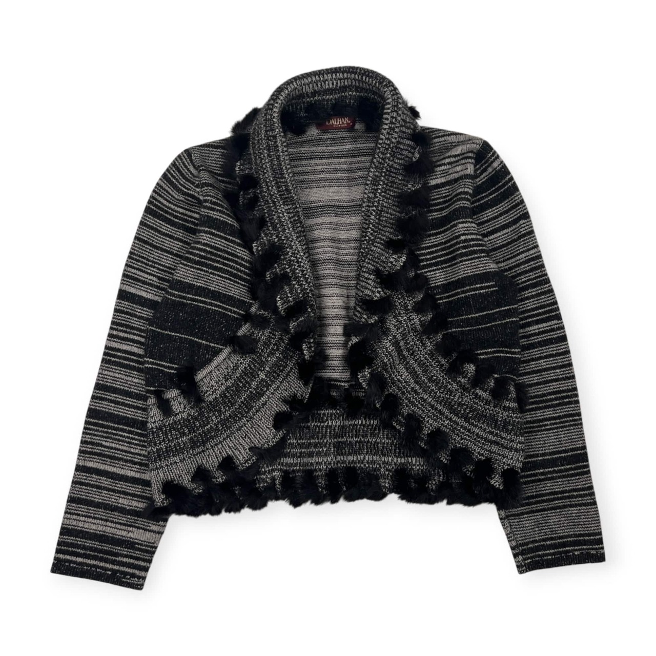 カシミヤ100% DANY DALHAN ダニーダルハン ボーダー デザイン ニット カーディガン 羽織 F/グレー系 レディース