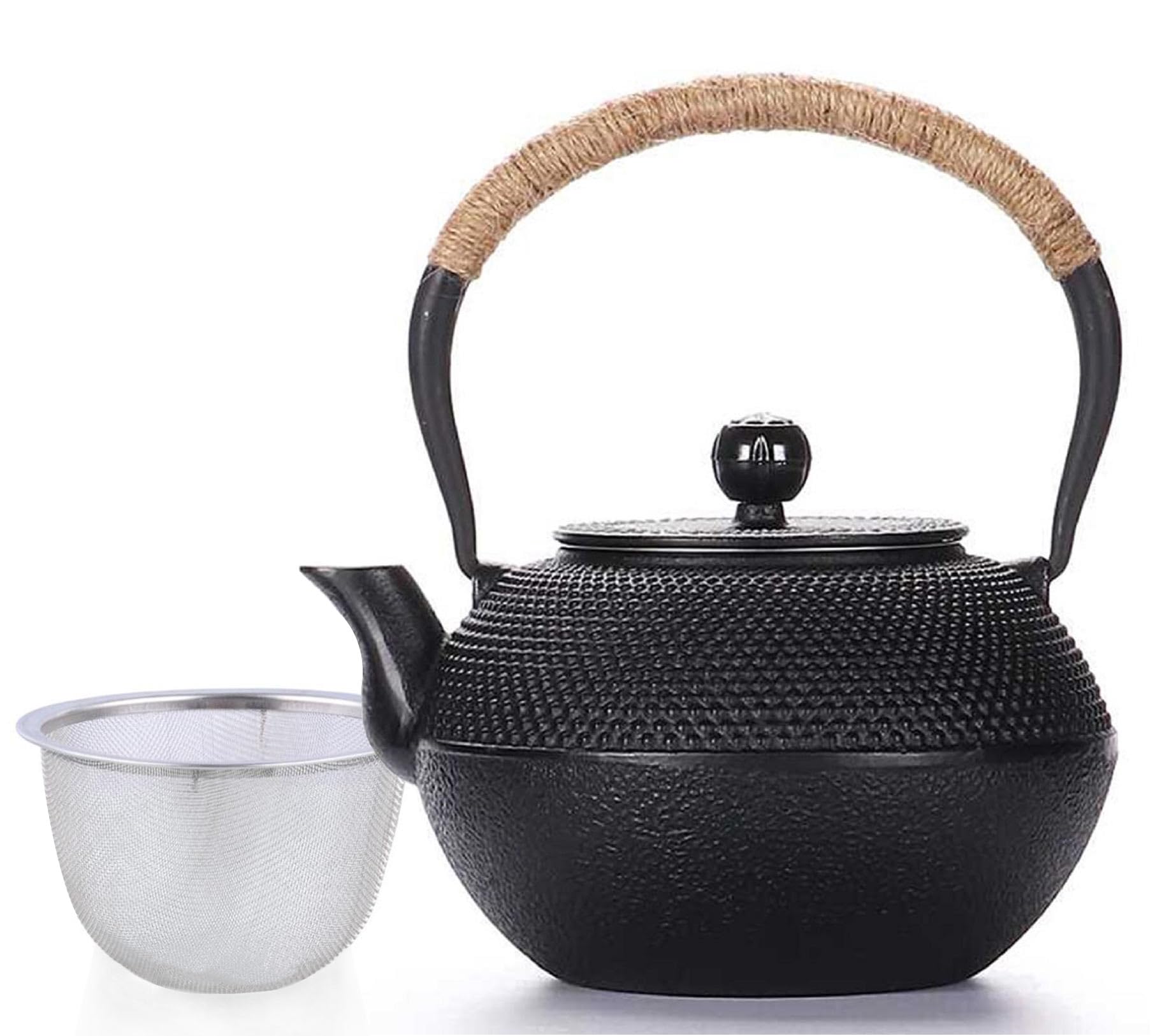 HwaGui 鉄瓶 鉄器 铁壶 急須 おしゃれ ih 鉄やかん 鉄分補給 鉄びん 霰・黒 1200ml (鉄瓶 1.2L)