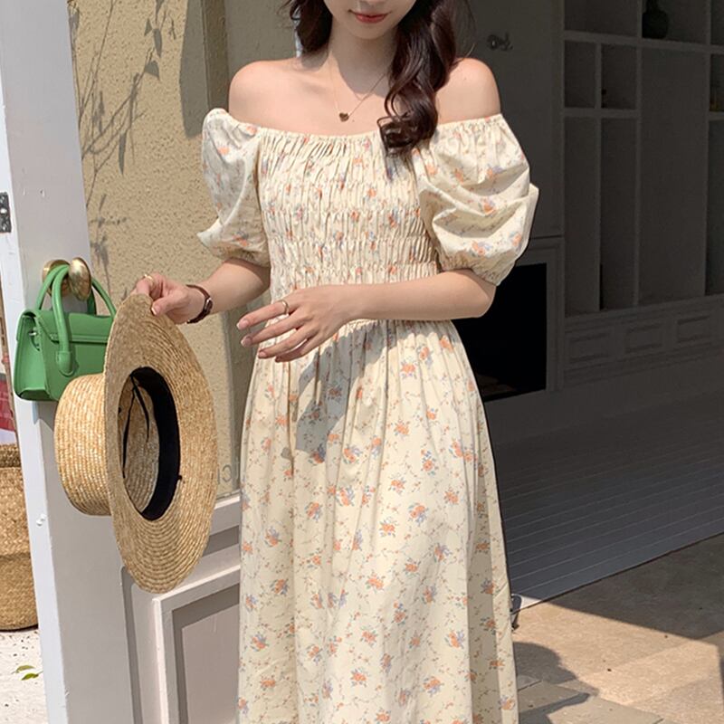 ワンピース レディース ロングワンピース ロング ロング丈 半袖 ボリューム袖 パフスリーブ オフショルダー オフショル Aライン シャーリング 2way かわいい 大人可愛い きれいめ カジュアル エレガント 清楚 フェミニン おしゃれ 綺麗 お嬢様 ナチュラル こなれ感 ラフ ラブリー キュート ガーリー ロマンチック 抜け感 華やか 花柄 小花柄 フラワー 学生 デート お出かけ 女子会 休日 リゾート 旅行 フリーサイズ 春 夏 10代 20代 30代 韓国 韓国系 着回し 普段使い 送料無料