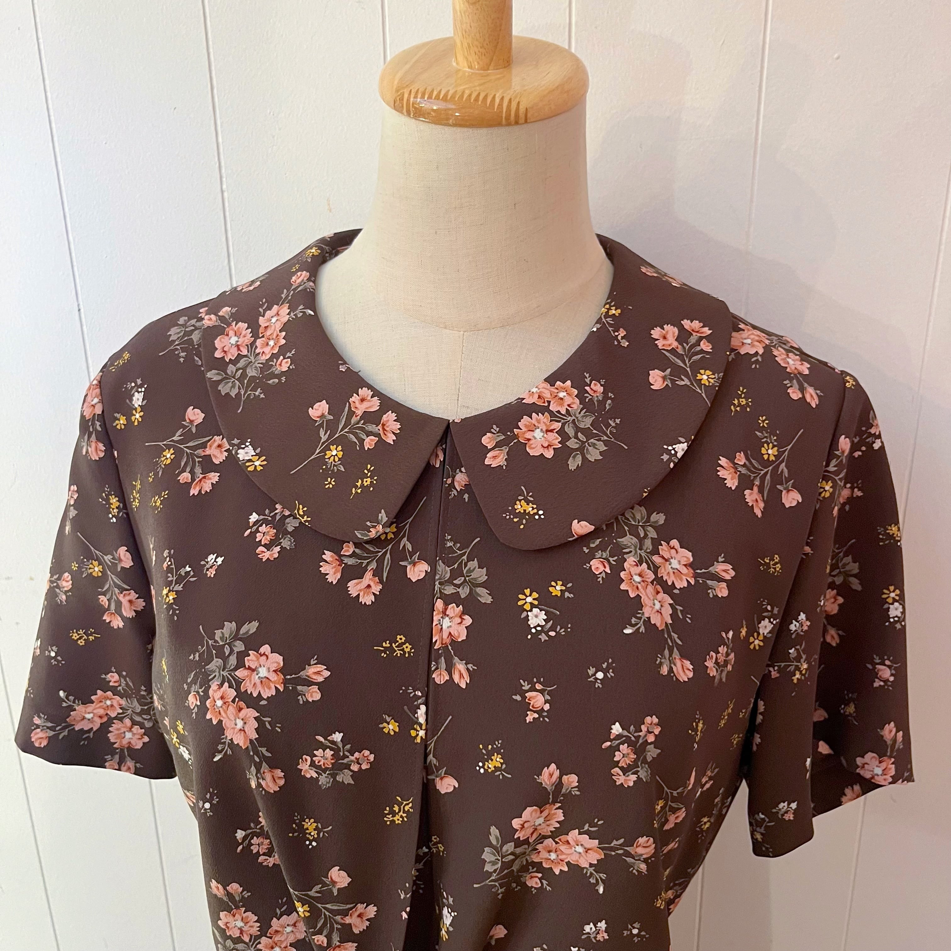 brown flower waist ribbon one-piece