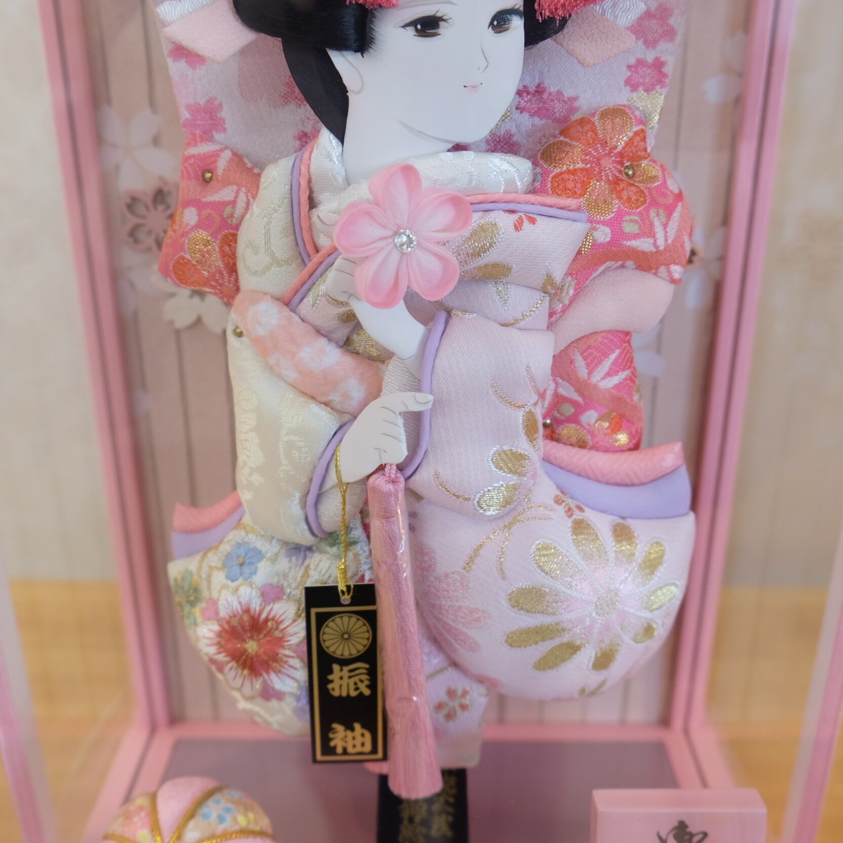 羽子板 | 宝童作 結菜 (ピンク) 撫子姫 9号 羽子板付アクリルケース