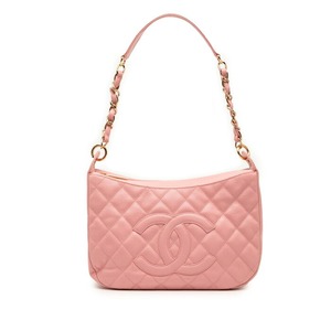 シャネル マトラッセ ココマーク チェーン ショルダーバッグ ハンドバッグ ピンク キャビアスキン レディース CHANEL 【中古】