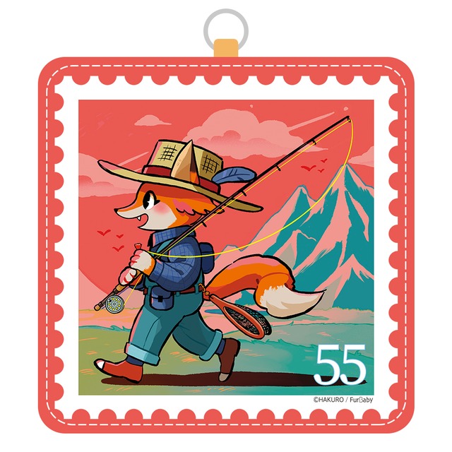 スタンプアニマル Fishing Fox by HAKURO Tシャツ 黒 L