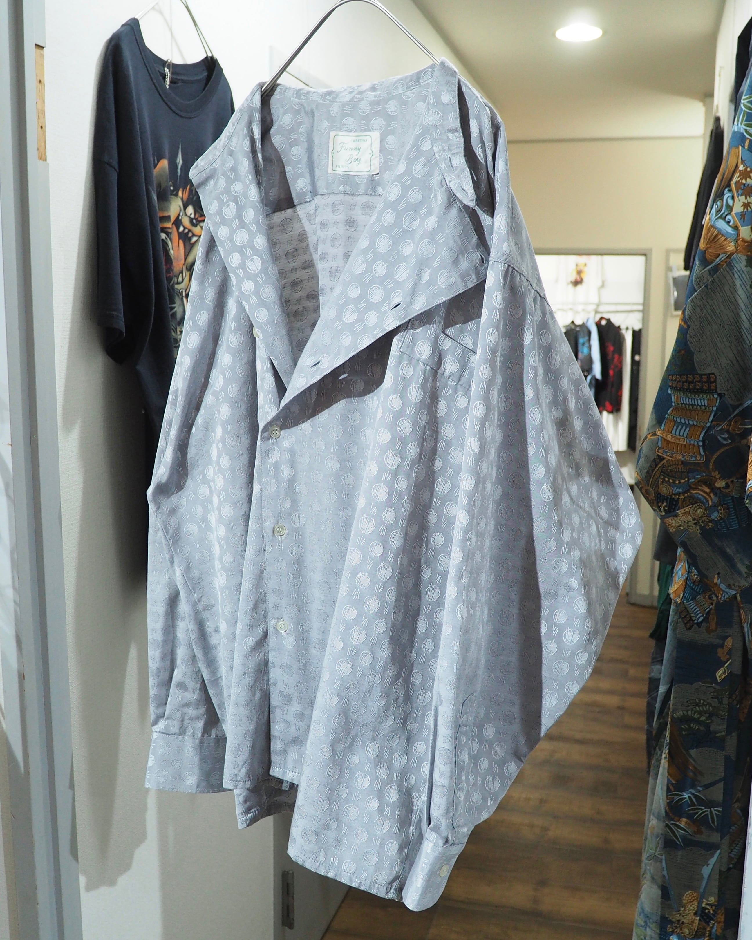 Dot Embroidery × Oblique Deformation vintage Over silhouette Shirt