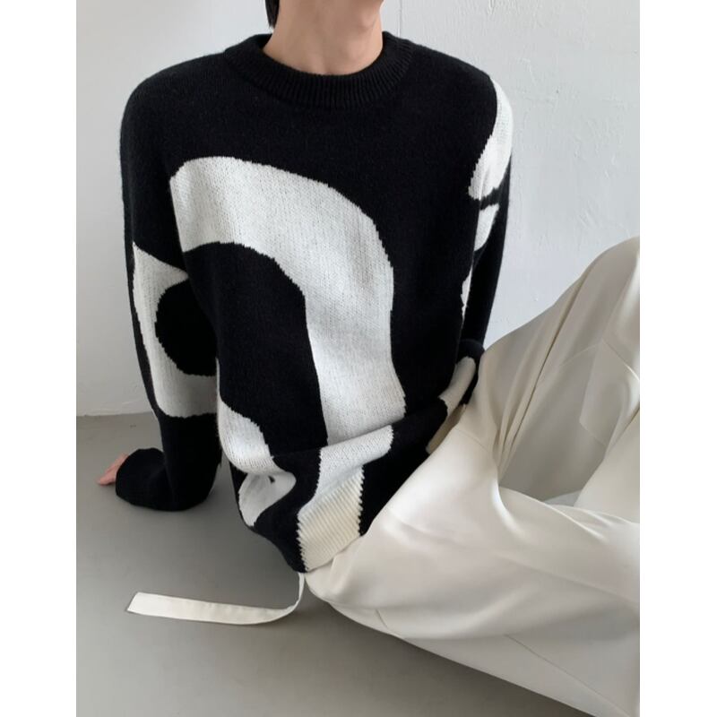 crew neck knit long sleeve geometric pattern oversized mr0415