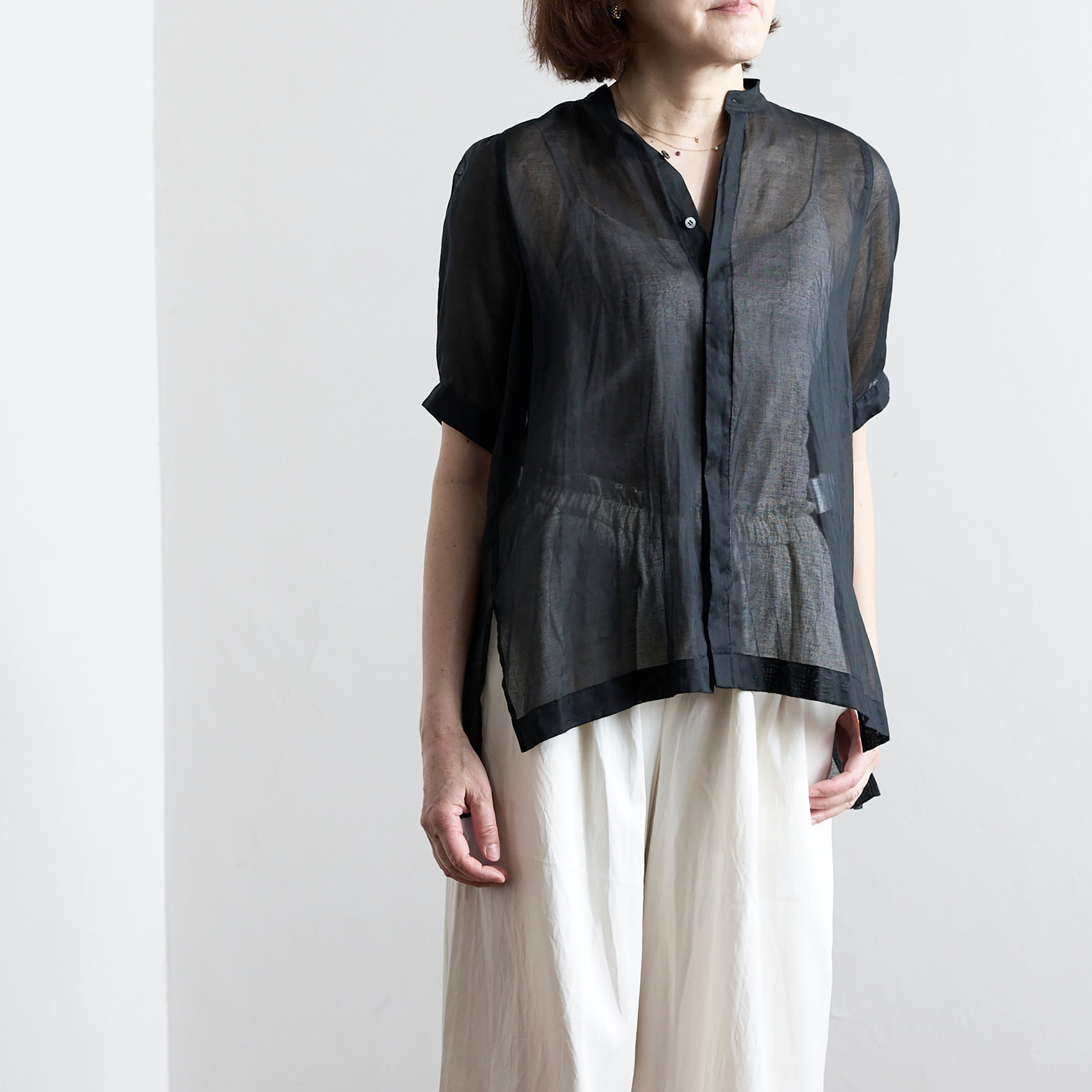 suzuki takayuki スズキタカユキ lantern-sleeve blouse S261-07 black