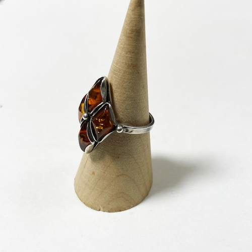 Vintage Baltic Amber & 925 Silver Ring Made In Poland