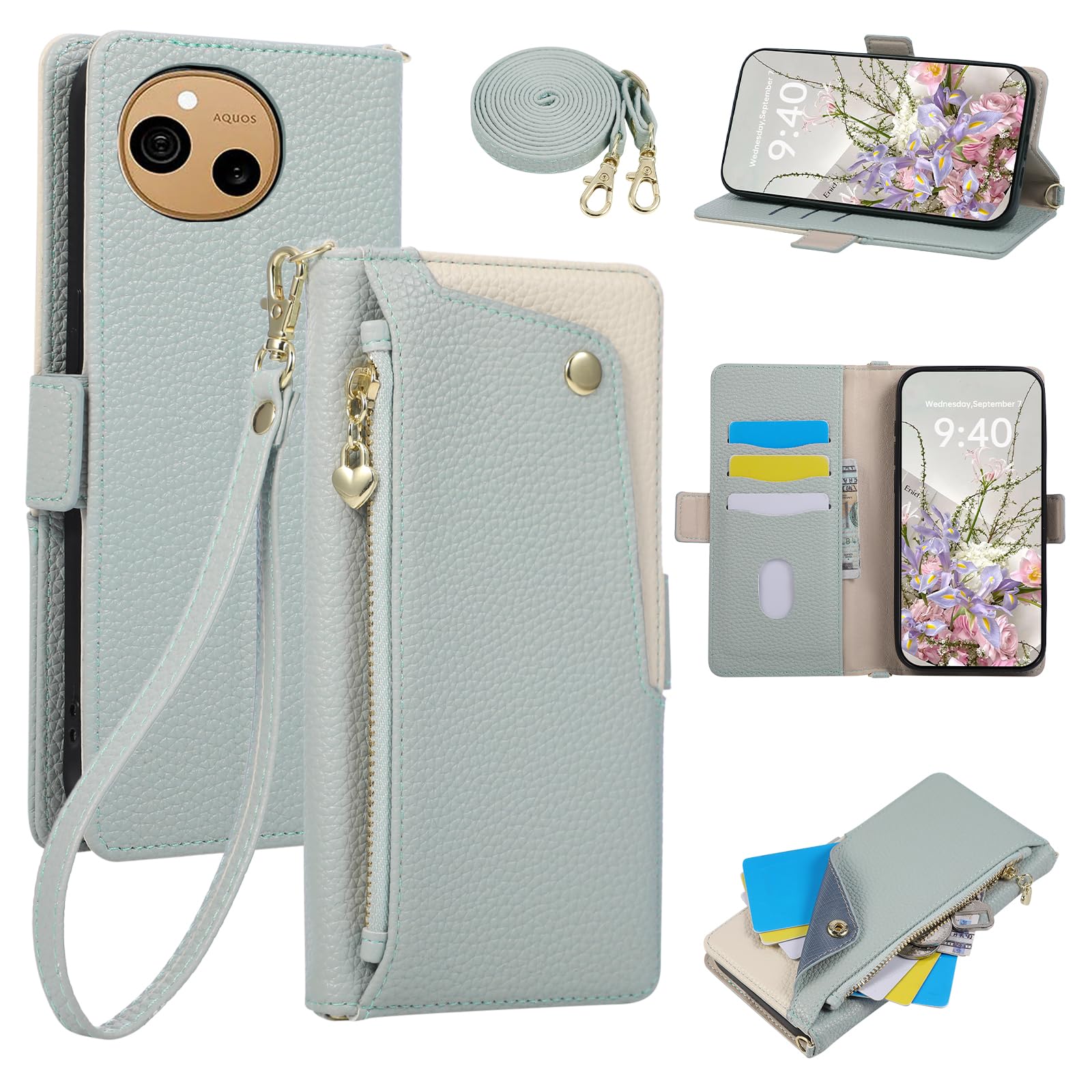 LBLB AQUOS sense10 用 ケース 手帳型 アクオスセンス10 ケース ショルダー 表面ポケット (ブルー)