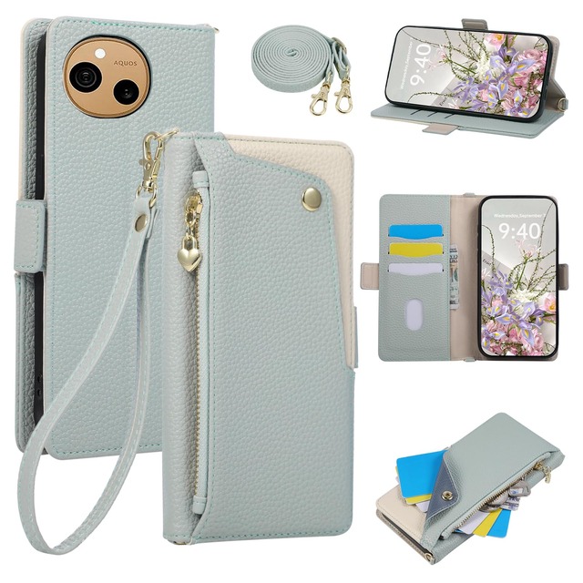 LBLB AQUOS sense10 用 ケース 手帳型 アクオスセンス10 ケース ショルダー 表面ポケット (ブルー)