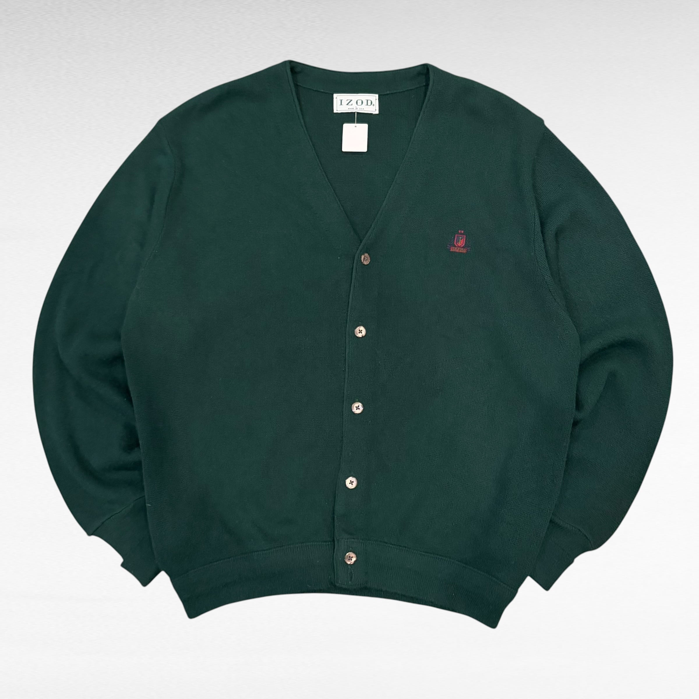 90s~ IZOD one point logo embroidery acrylic knit cardigan（made in