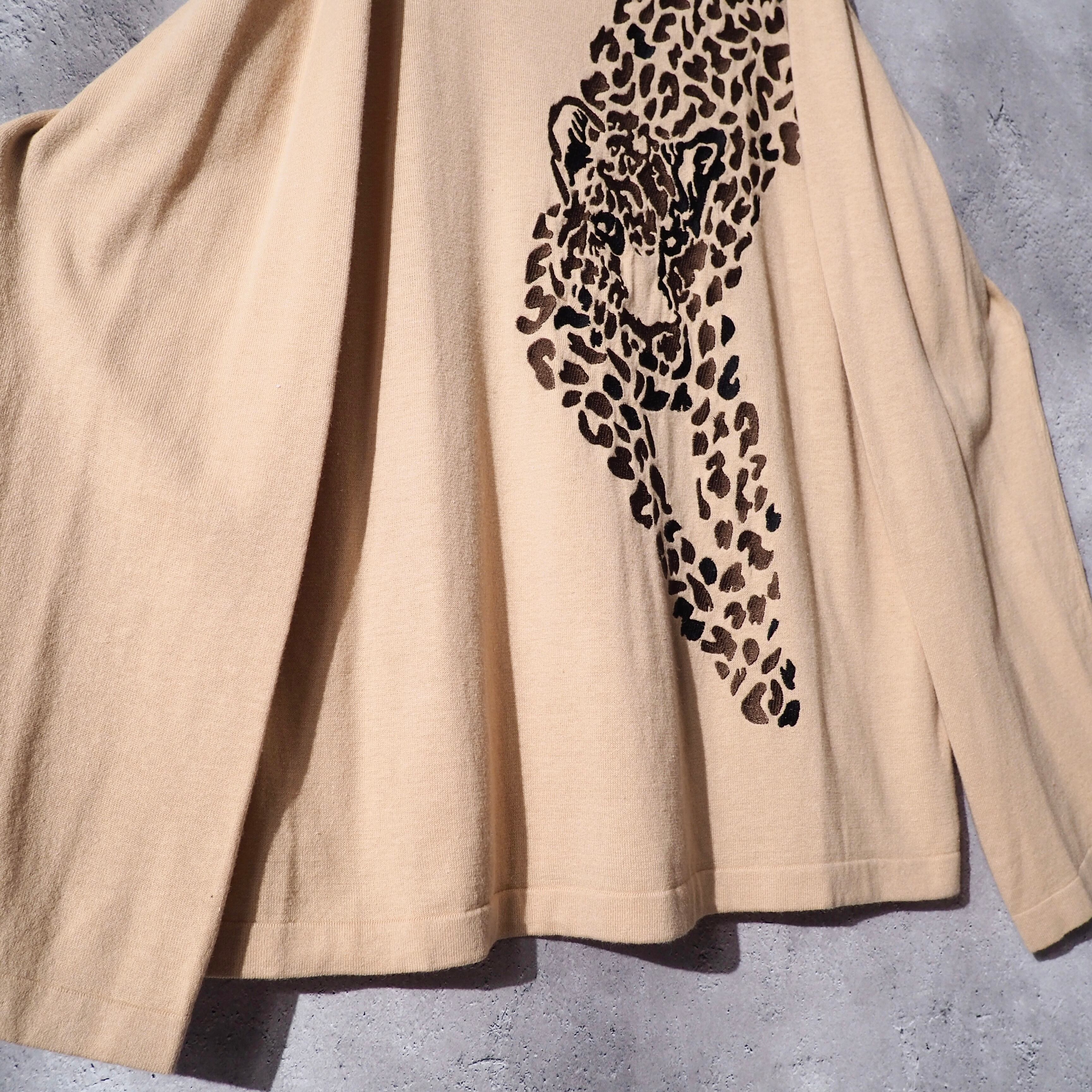 1990s ennui leopard embroidery vintage loose knit