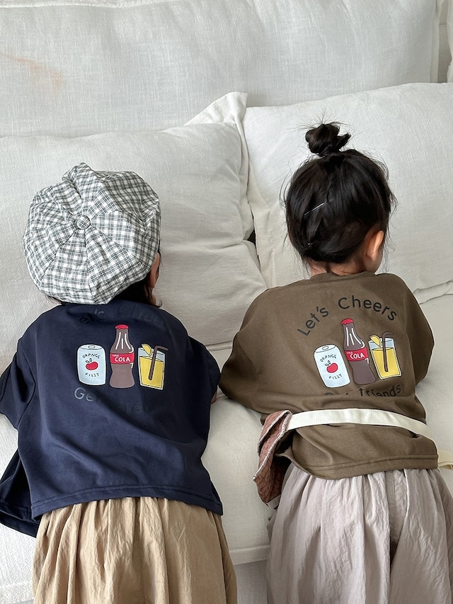 《取寄》 チアーズTシャツ （ネイビー／カーキ） JIAY 2025夏 韓国子供服 トップス Tシャツ カットソー プリントT 半袖 カンパイ 乾杯 バックプリント （80~140cm）