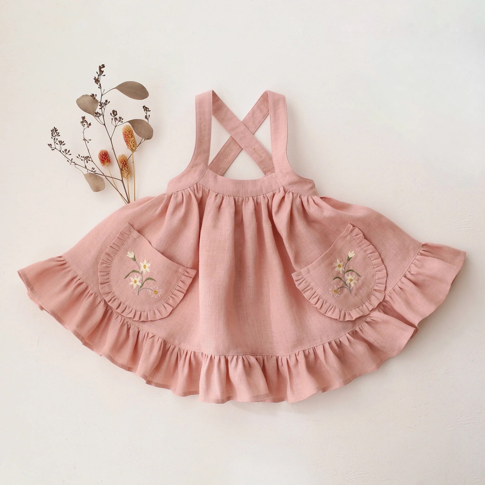 【予約】Dannie and Lilou / LINEN / Straps Pinafore with Frills