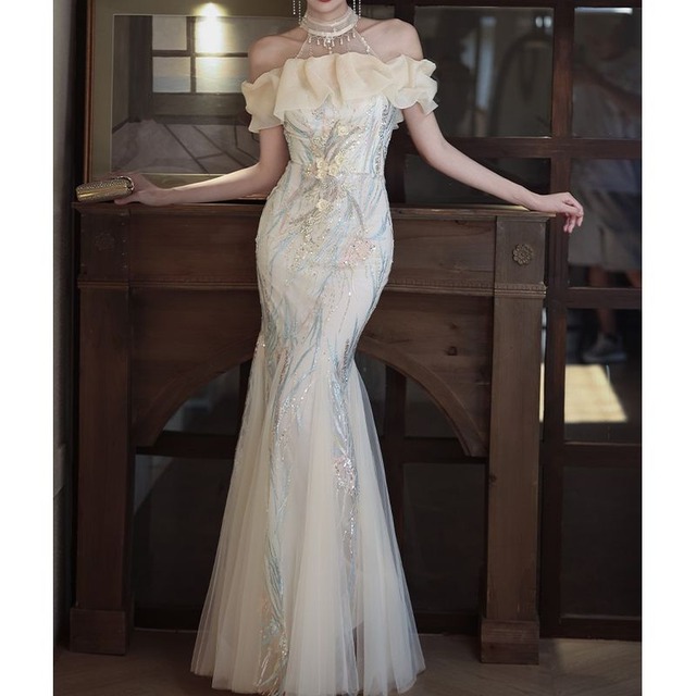 フリルオフショルダーマーメイドドレス　D1736