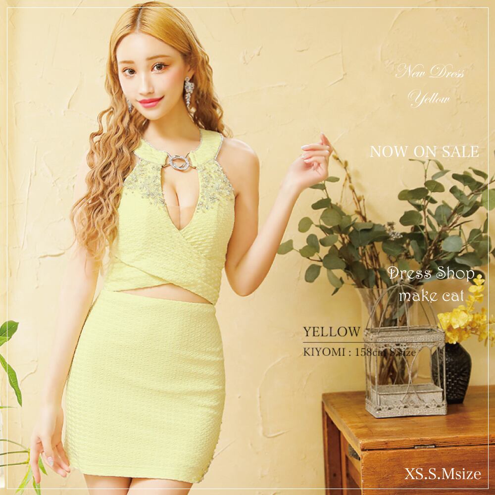 【AngelR】【即納】【当店特別価格】【税込】デコルテビジューリングアンイーブンファブリックセパレートタイトマイクロミニドレス | AR24308