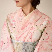 《ピスタージュ×ストロベリークリーム》❤︎マーブル柄〜洗えるきもの（シルジェリー）〜