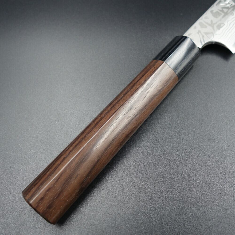 仙助 柳刃包丁 ダマスカス 安来鋼青紙2号 300mm 紫檀シノギ柄