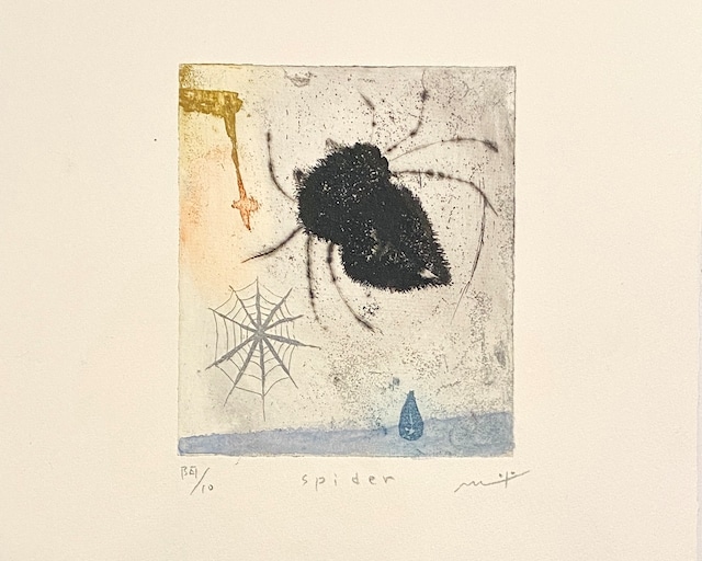 溝上幾久子 Mizokami Ikuko "spider" color etching  2023