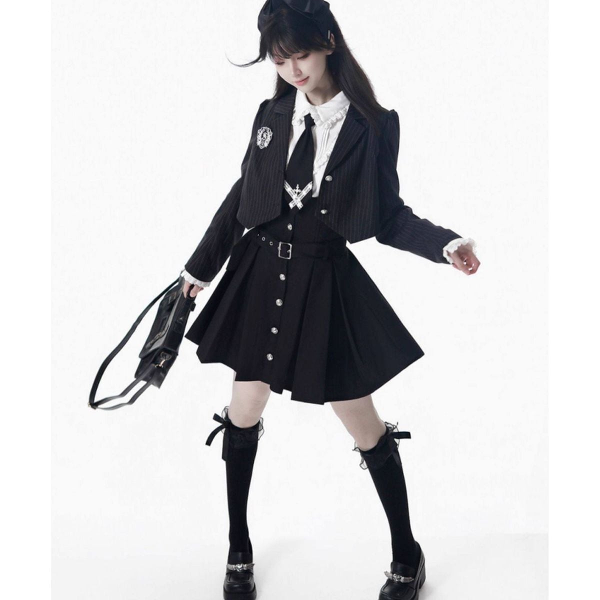 ノアールプレッピーモノトーン制服セットアップ：スカート | Maiden's Rêve
