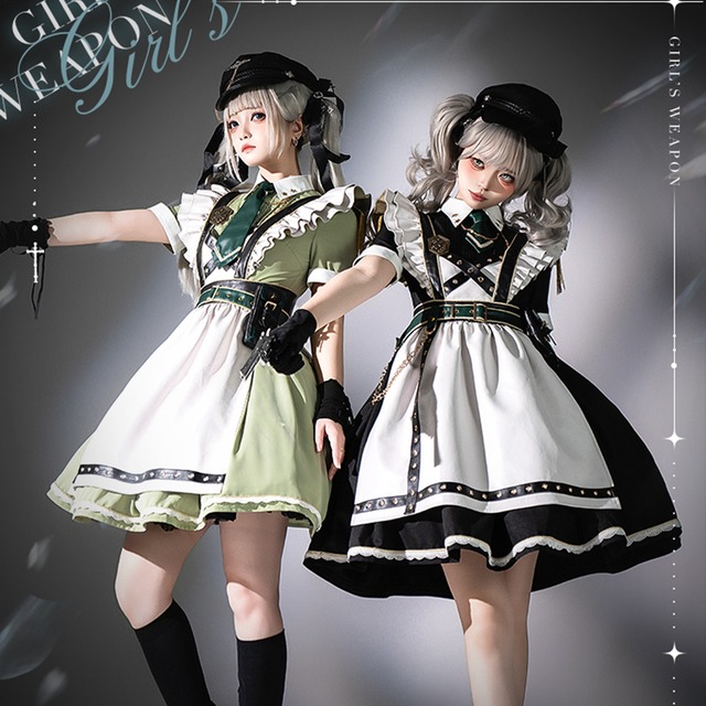 ライブ 衣装 向け ミリタリー メイド ワンピース クロス ベルト 装飾 2色 展開