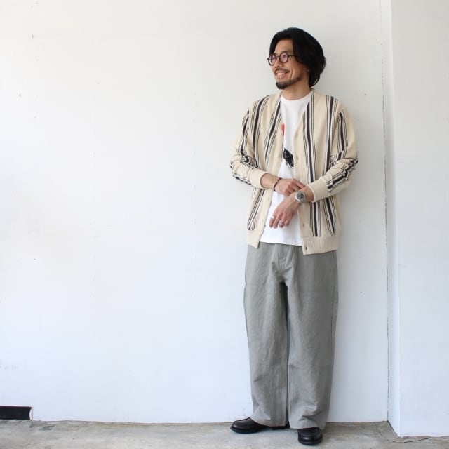 ラスト1点】Orgueil 綿麻ストライプニットカーディガン Stripe knit