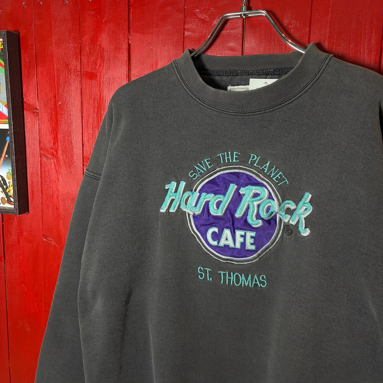 90s USA製 Hard Rock CAFE ブラックフェードスウェット 肉厚 ハードロックカフェ