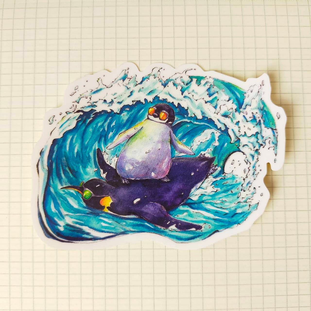 波乗りペンギン 耐水ステッカー | オトンノアトリエ