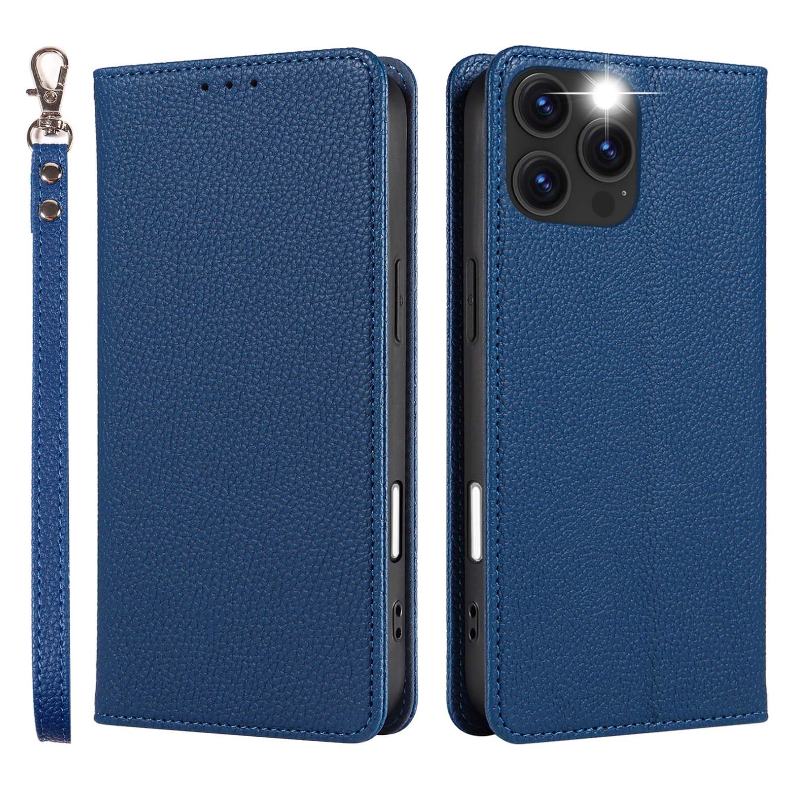 For iPhone 16 Pro Max ケース 手帳型 カード収納 スタンド機能 アイフォン16 Pro Max ケース 上質レザー 大容量 耐衝撃 カード収納 iPhone16 Pro Max ケース 手帳型 内蔵マグネット 開閉式 あいふおんiPhone 16 Pro Max レザー カバー(ブルー)