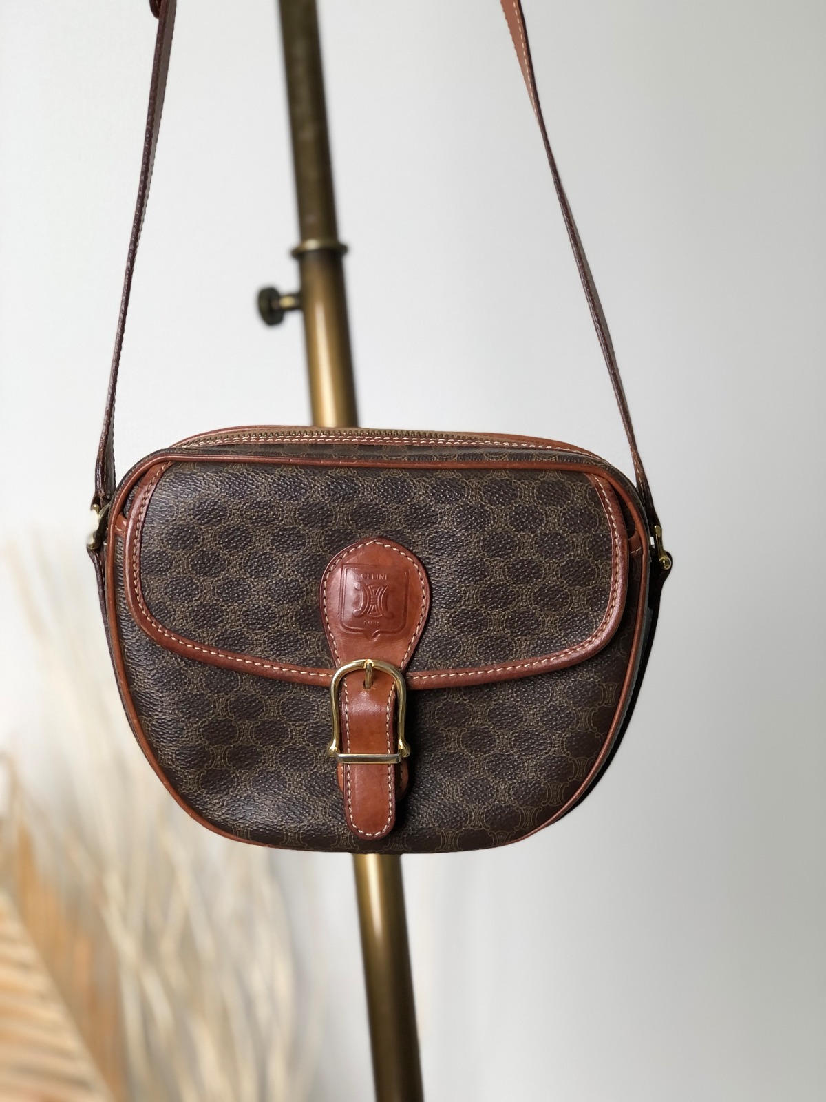 CELINE セリーヌ マカダム フロントバックル レザー ショルダーバッグ 