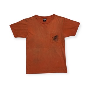 Harley Davidson ポケットTシャツ｜00s｜Made in USA｜オーシャンシティ バックプリント／イーグル胸ポケット｜ブリックオレンジ M〜L相当｜Villiams