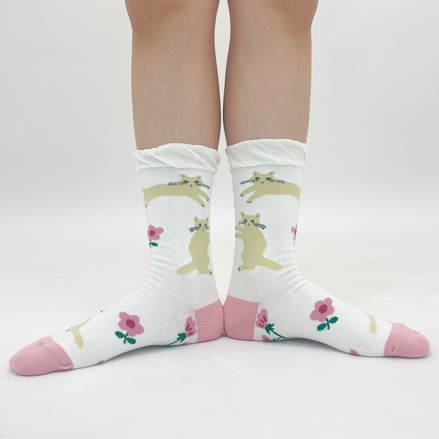【Aiko Fukawa】布川愛子 SOCKS お花と猫 ソックス