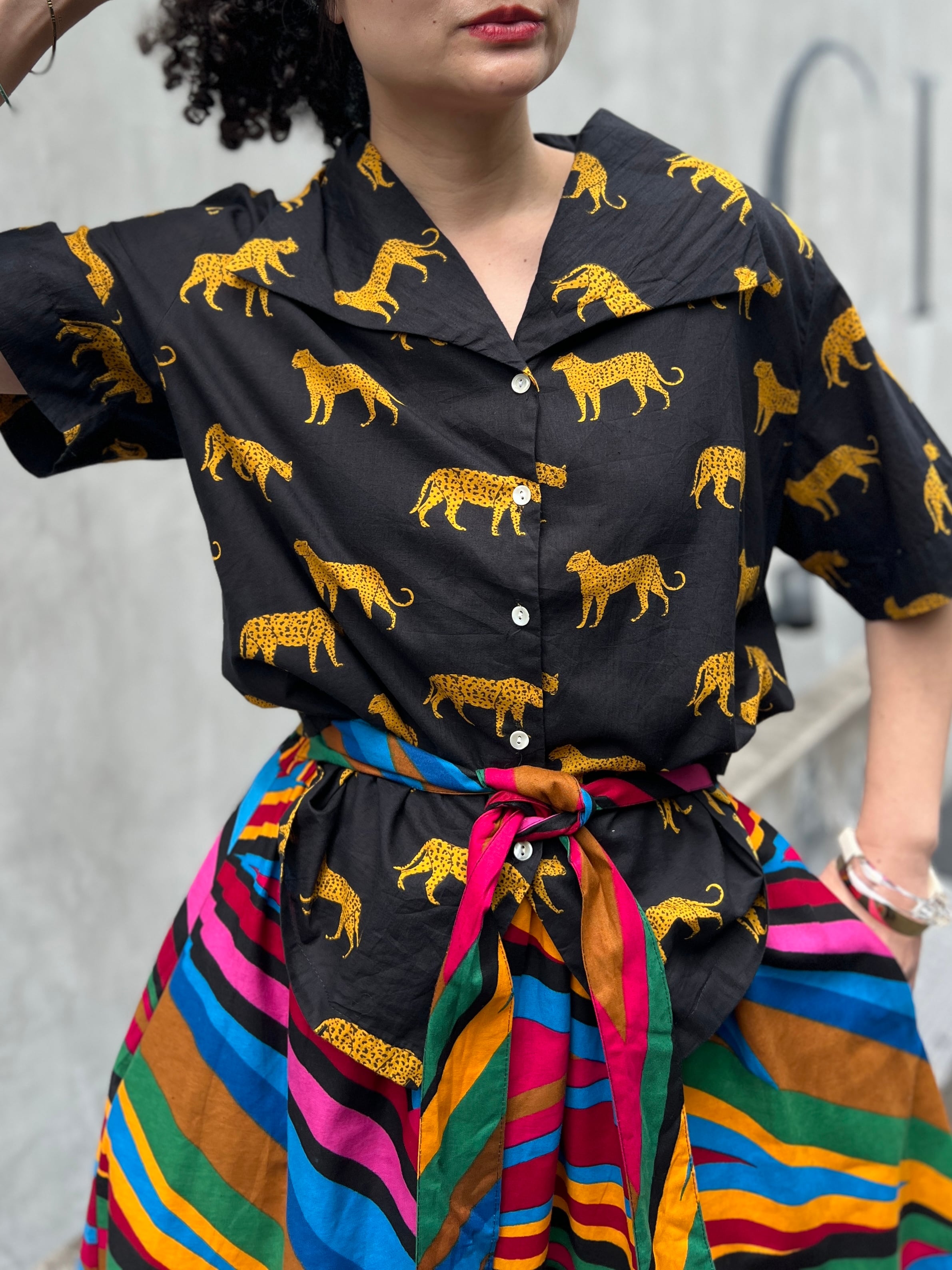 Vintage black leopard animal cotton shirt