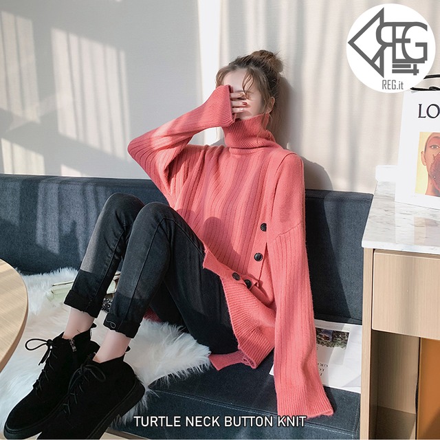 【REGIT】【即納】TURTEL NECK BUTTON KNIT F/W 韓国ファッション タートルネックセーター かわいい おしゃれ ニット