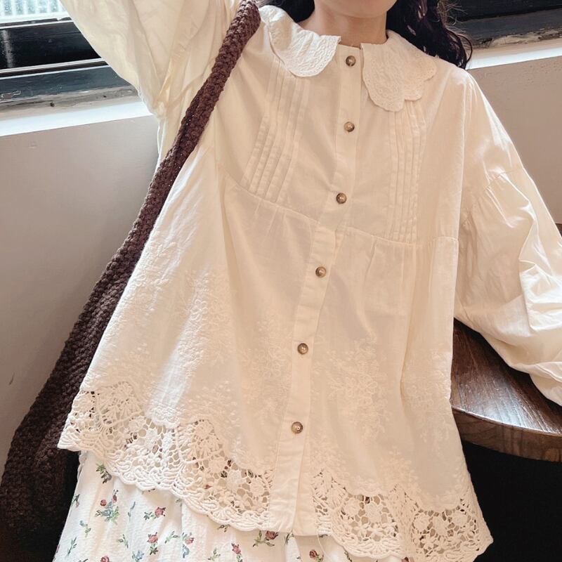 レースカラーロングスリーブシャツ 1007