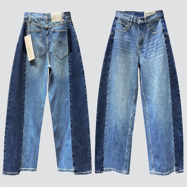 Patch pocket bicolor wideleg denim A00099