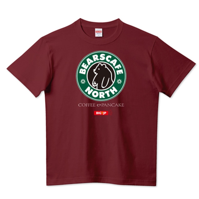 ＜5XLまでサイズアップ＞Bears Cafe North サークルロゴTシャツ04　バーガンディ