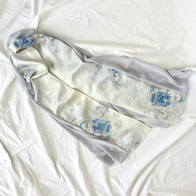 (Rectangle,Washable)Blue flowers and a shell tub pattern Kimono×Hijab