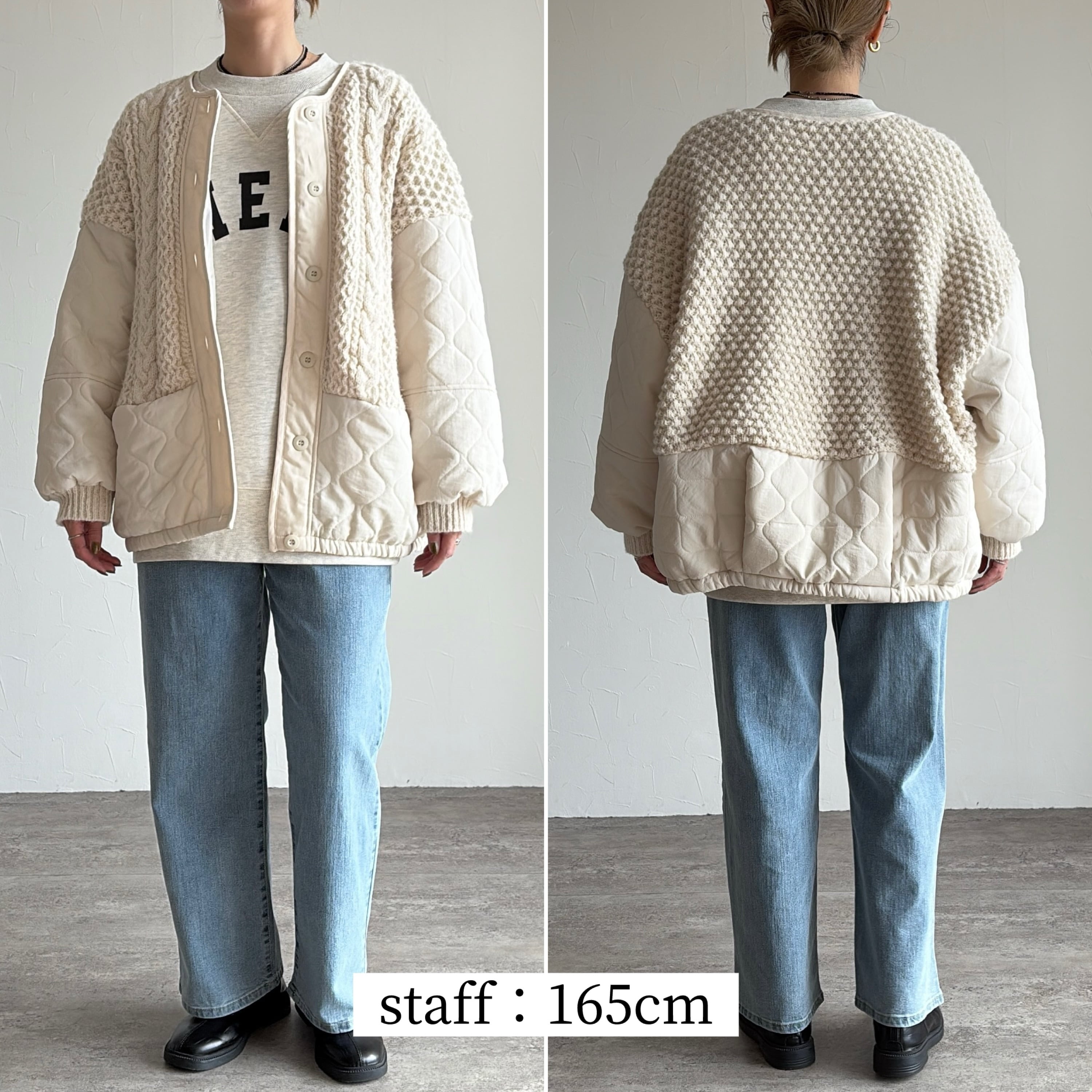 シュシュ様　ジャケット　ニット ケーブルニット×キルティングボリュームブルゾン【an-e251645-z】宅配
