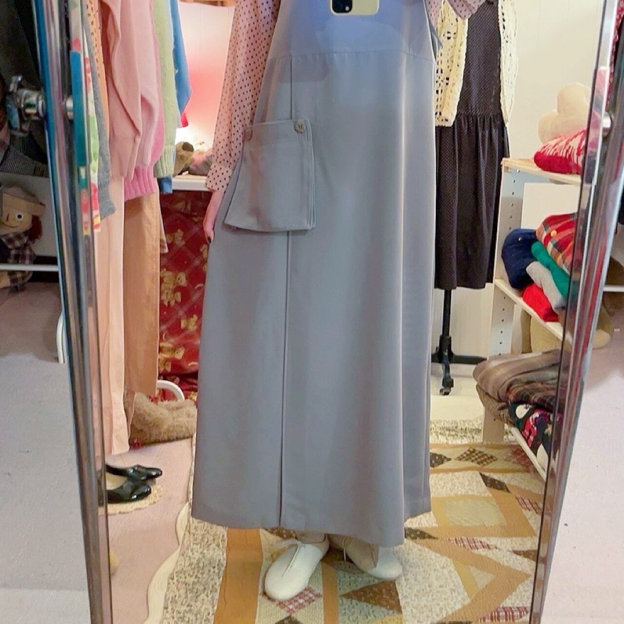 removable pocket gray jumper skirt